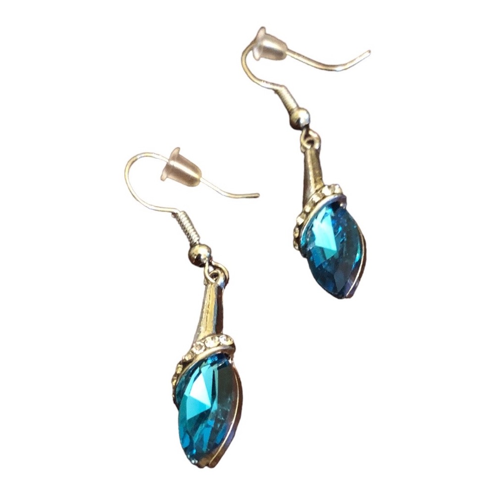 Crystal Dangle Cubic Zirconia Water Drop Women's Silver/Blue Earrings